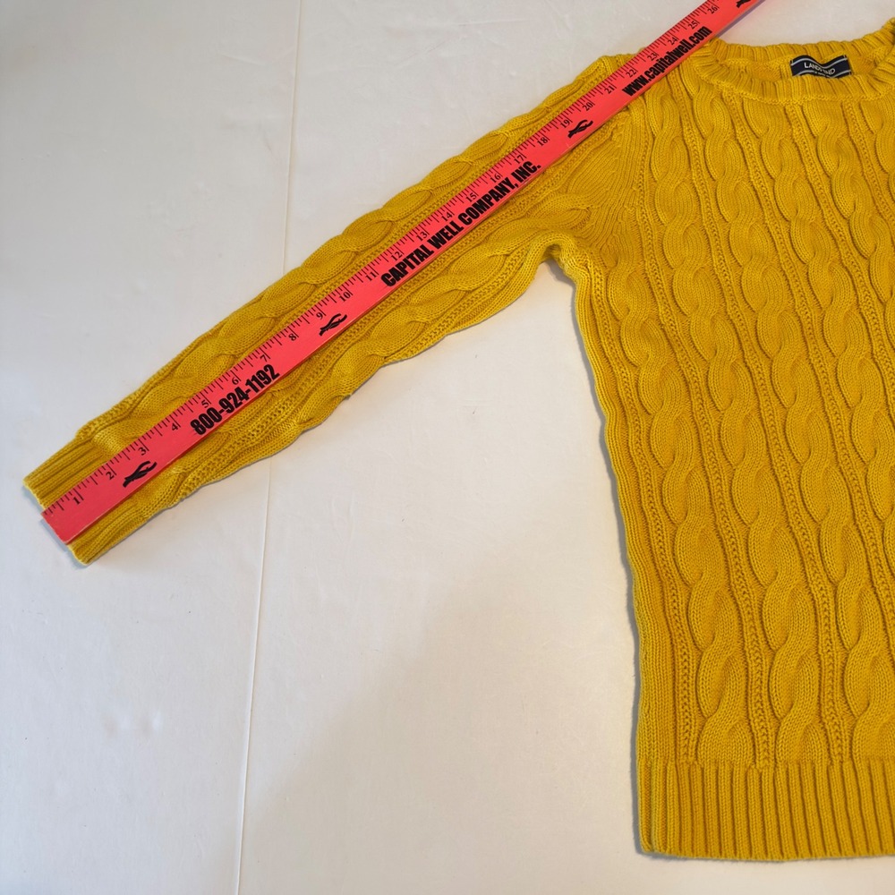 Lands End Drifter Cable Knit Sweater Womens Medium Tall Yellow 100% Cotton Crew - Picture 4 of 10
